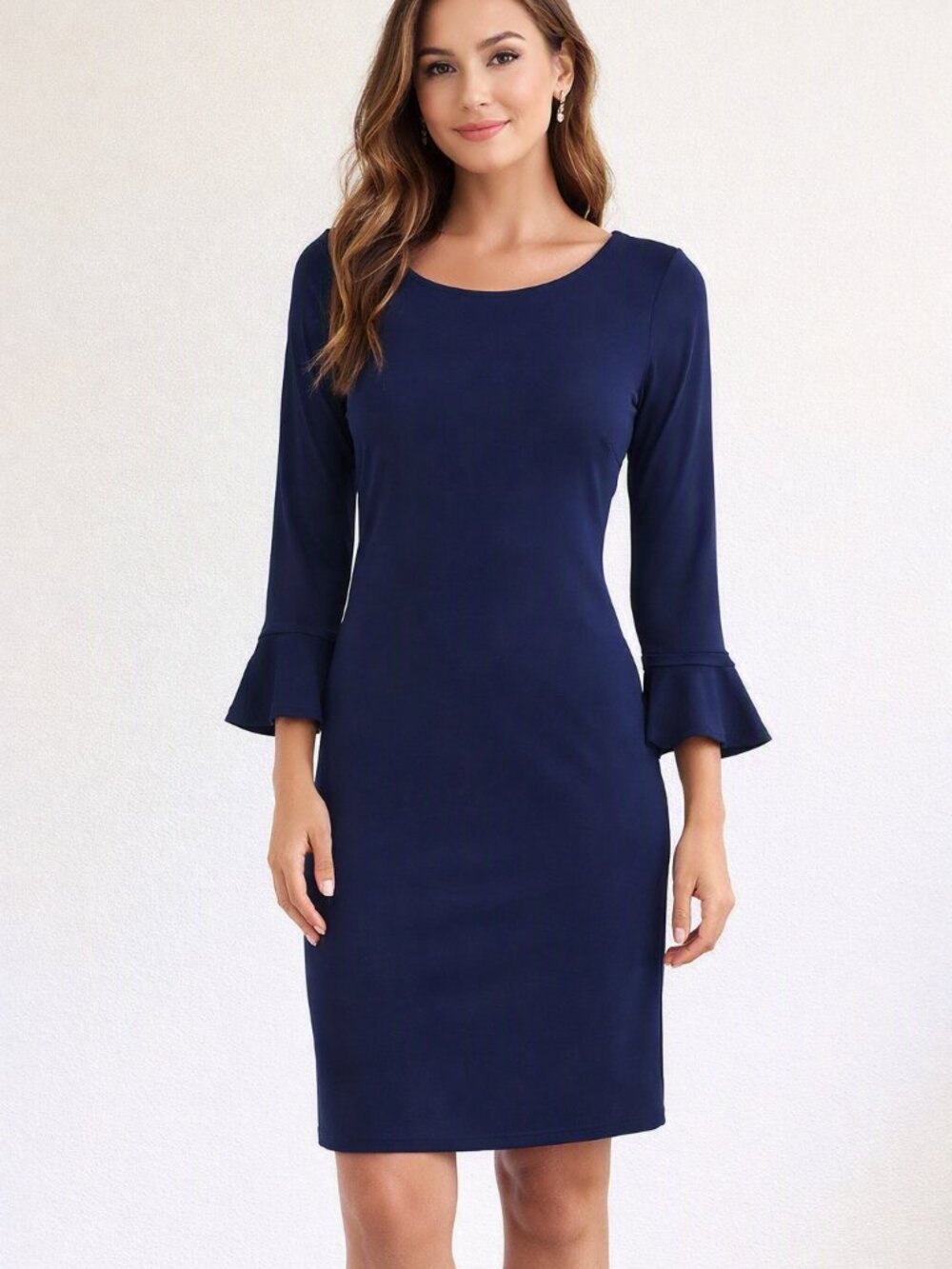 Jessica Howard Navy Bell-Sleeve Sheath Dress